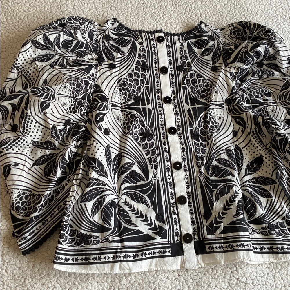 FARM Rio monochrome elegance scarf print blouse S - Picture 10 of 16